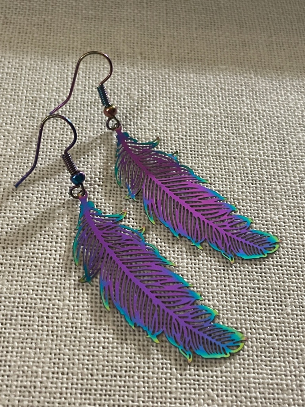 Iridescent Laser Cut Feather Earrings